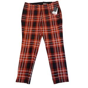 Slim Factor Red Black Plaid Ankle Pants Leggings 1X NEW Slimming Pull on Style
